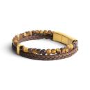 Doppelarmband mit italienischem Leder und 4 mm Tigerauge-Stein - Double Brown